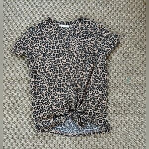 GB Girls Cheetah Print Short Sleeve Top with Tie Knot Front Size S